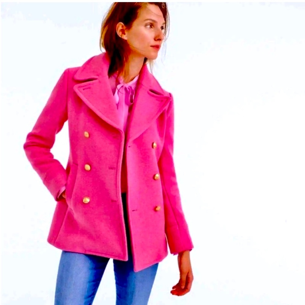 JCREW Majesty Fuchsia Pink Wool Stadium Cloth Peacoat
